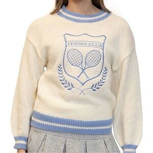 Women's Cream and Blue Tennis Club Sweater